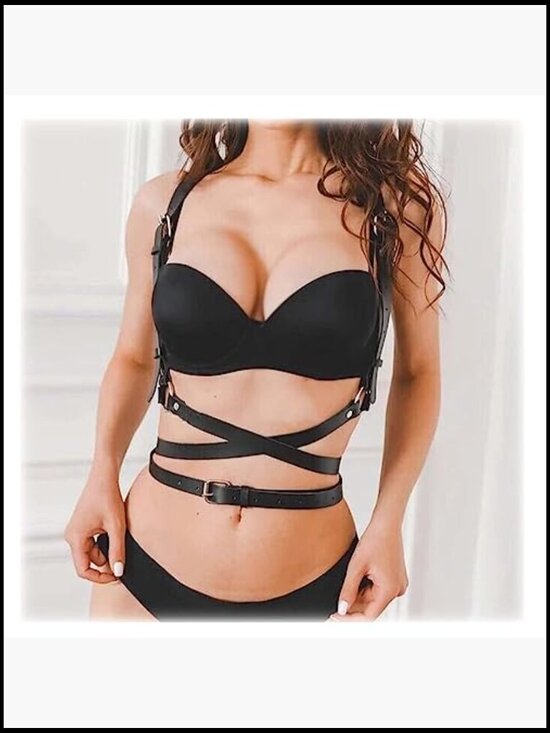 Faux Leather Body Harness Belt Adjustable Punk Goth Chest Straps Harness for main image 4